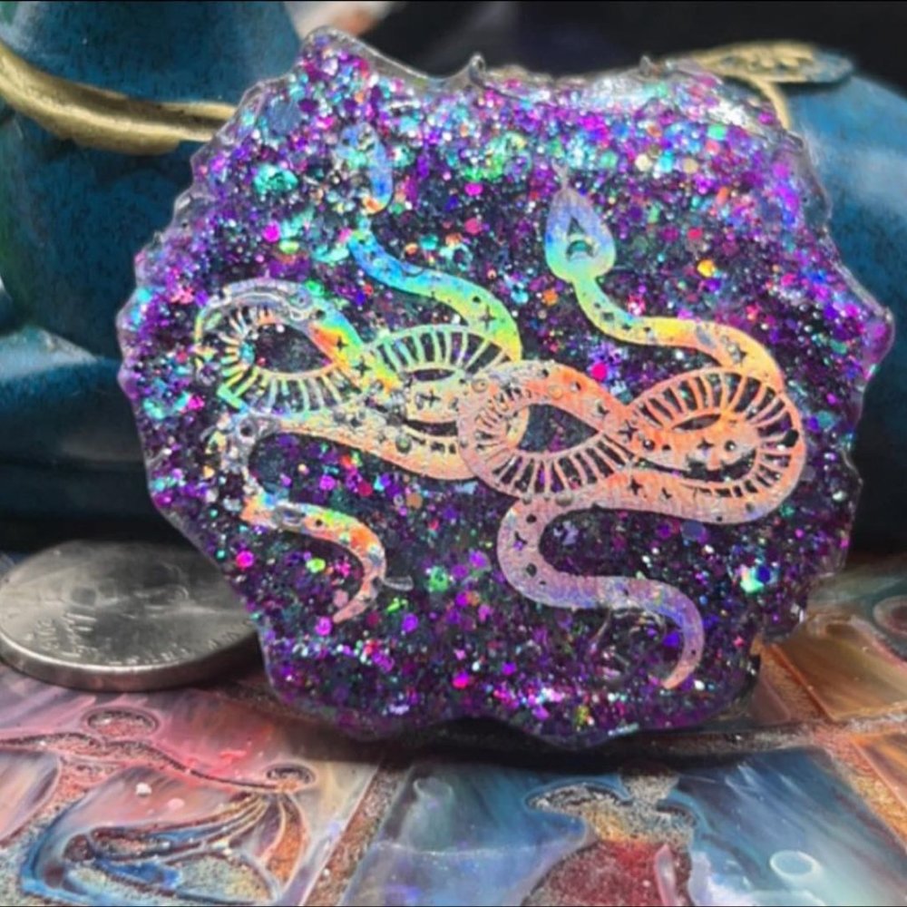 Purple holographic foil double snake resin phone grip 3M adhesive handmade by me